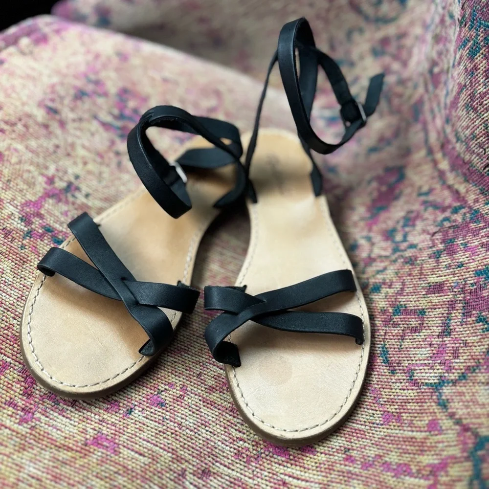 MADEWELL Boardwalk Black Leather Ankle‎ Strap Sandal size 7.5 - Picture 2 of 11